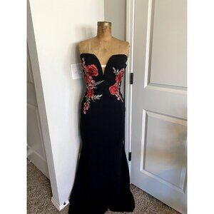 NWT Beautiful Windsor Whimsy Goth Roses Grunge Long Strapless Gown 14